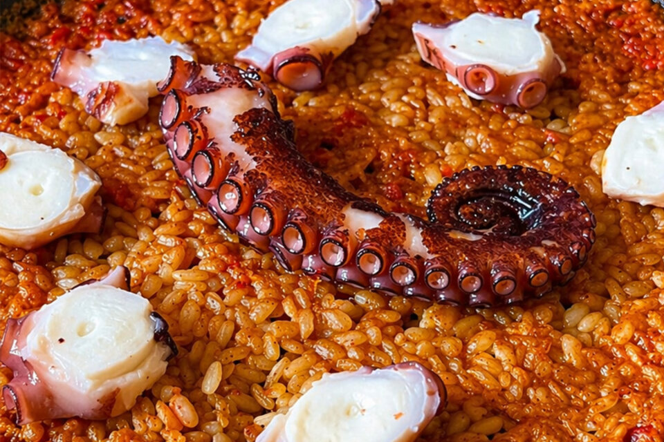 Arroz seco de pulpo