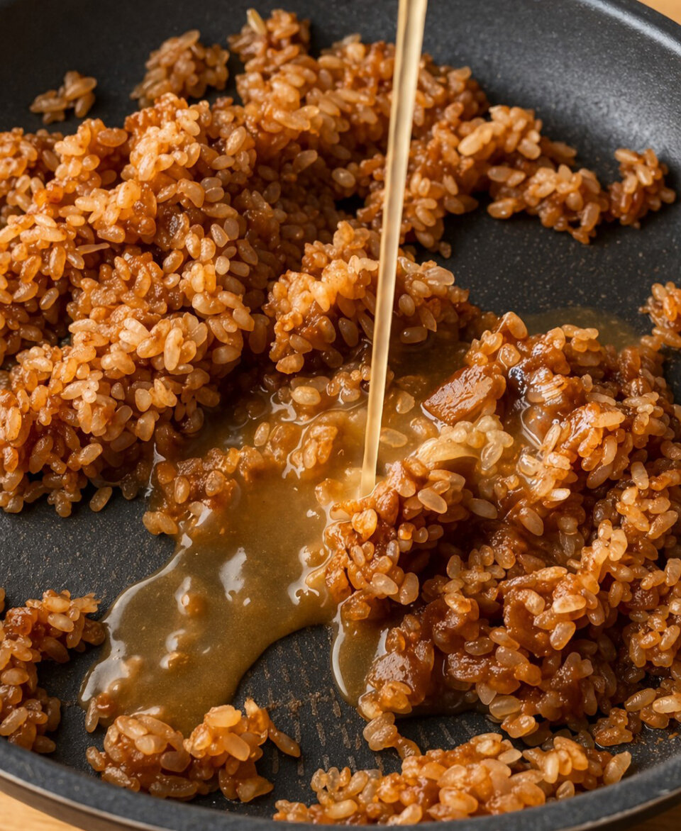 Incorporar el caldo para arroz con tartar de gamba