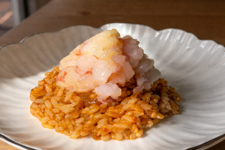 arroz con tartar de gambas