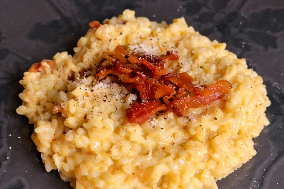 Risotto a la carbonara cremoso con arroz La Cigala Sabor