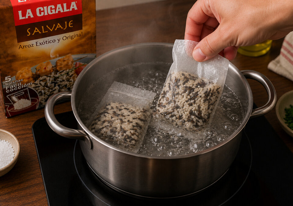 cocinar arroz para Arroz con setas y espárragos
