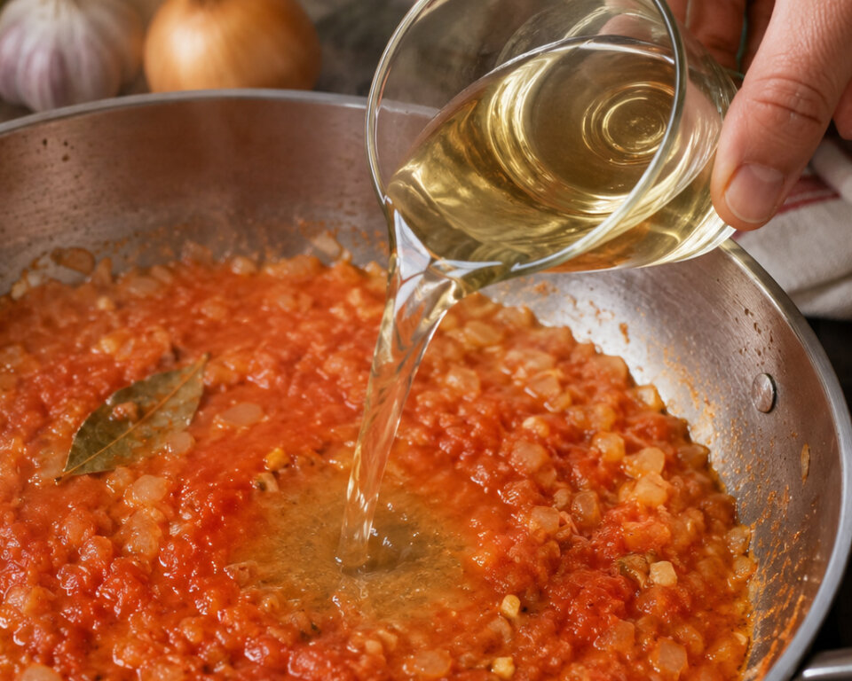 añadir vino para arroz de cazón