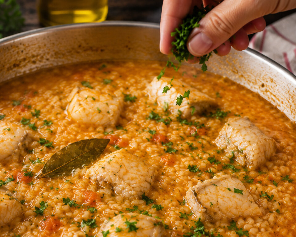 Espolvorea el perejil para arroz de cazón