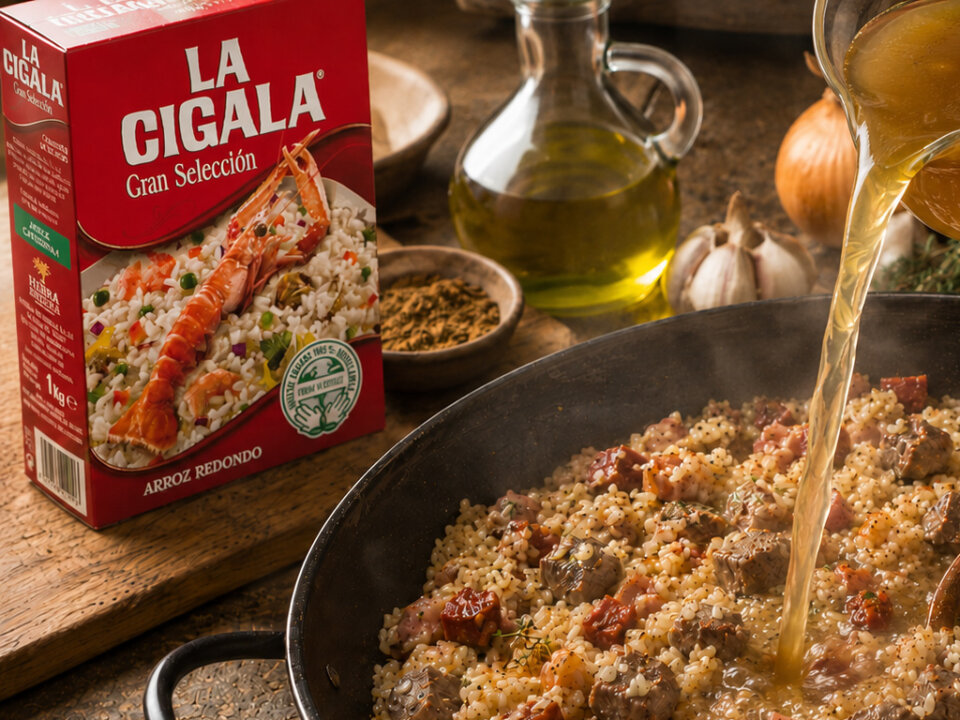 añadir el caldo para arroz campero de cabrito