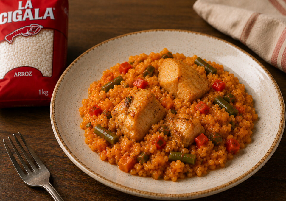 Arroz con verduras y pollo campero