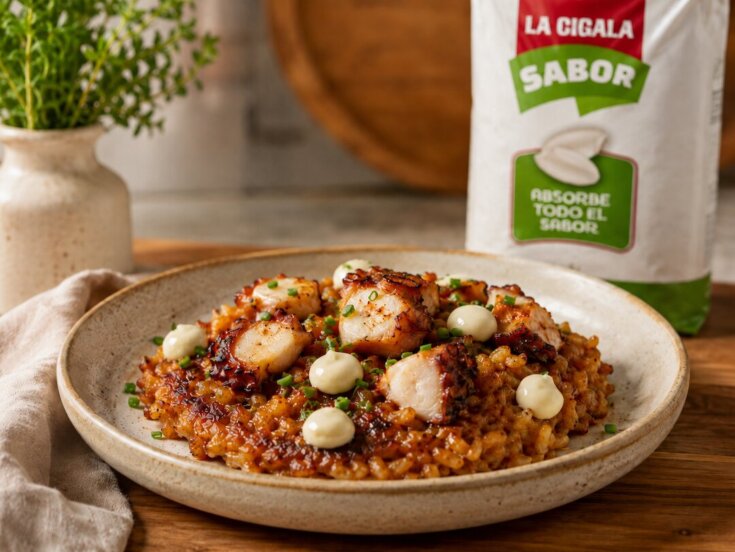 Arroz socarrat pulpo y alioli
