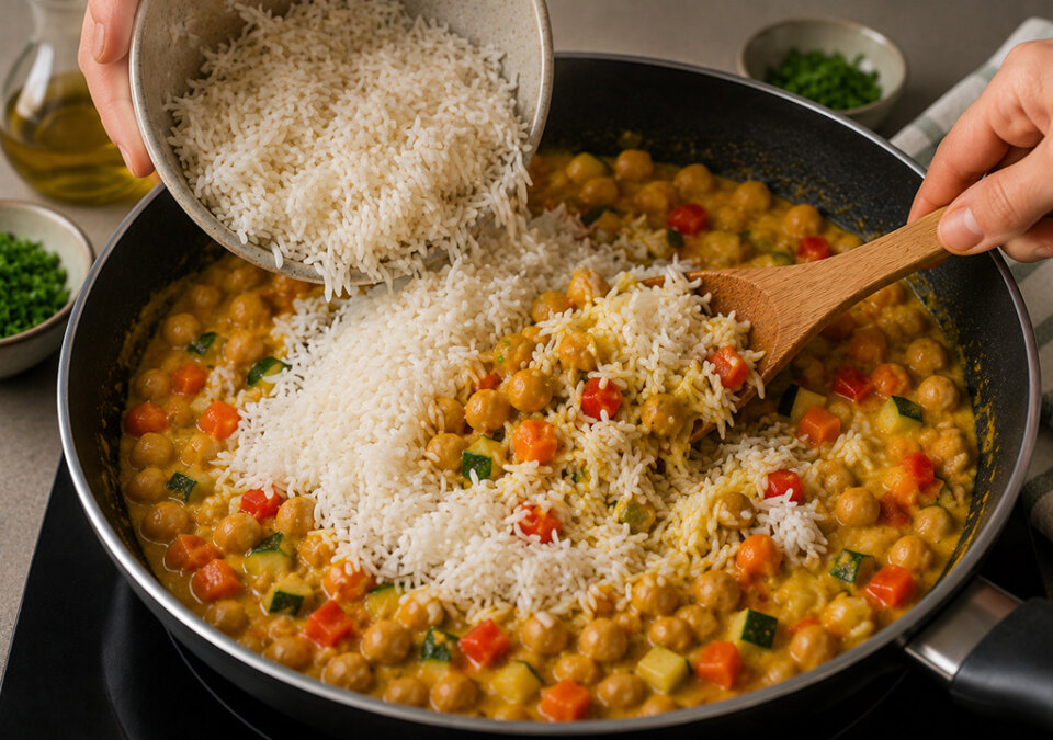 añadir el arroz