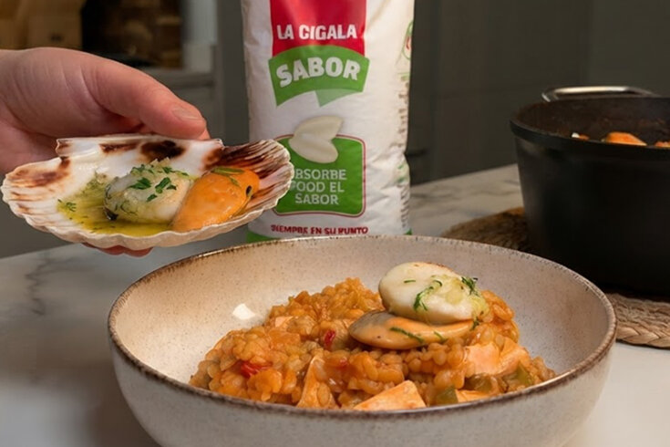 arroz caldoso de salmón y vieira